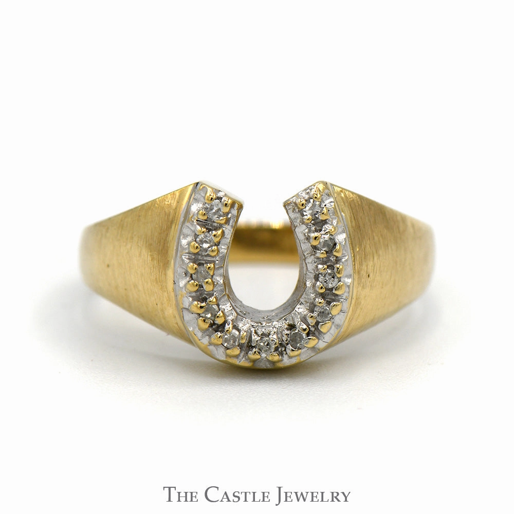 Round Diamond Accented Horseshoe Ring in 10k Yellow Gold HighEnd Adornment Unique Accent
