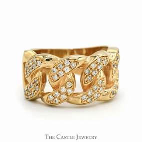 Round Diamond Accented Open Curb Link Ring in 14k Yellow Gold Bright Look Designer Item