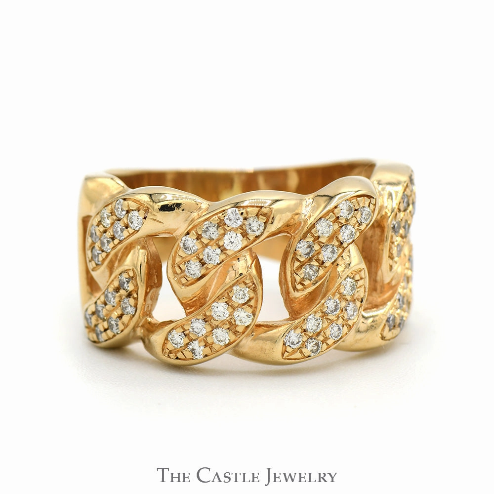 Round Diamond Accented Open Curb Link Ring in 14k Yellow Gold Bright Look Designer Item