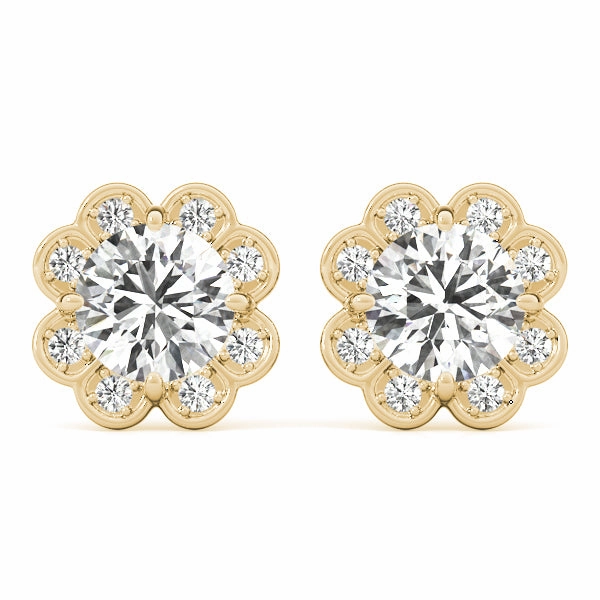Round Diamond Halo Stud Earrings Vintage-Inspired Piece