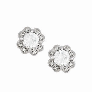 Embellished Ornament Radiant Design Round Diamond Halo Stud Earrings