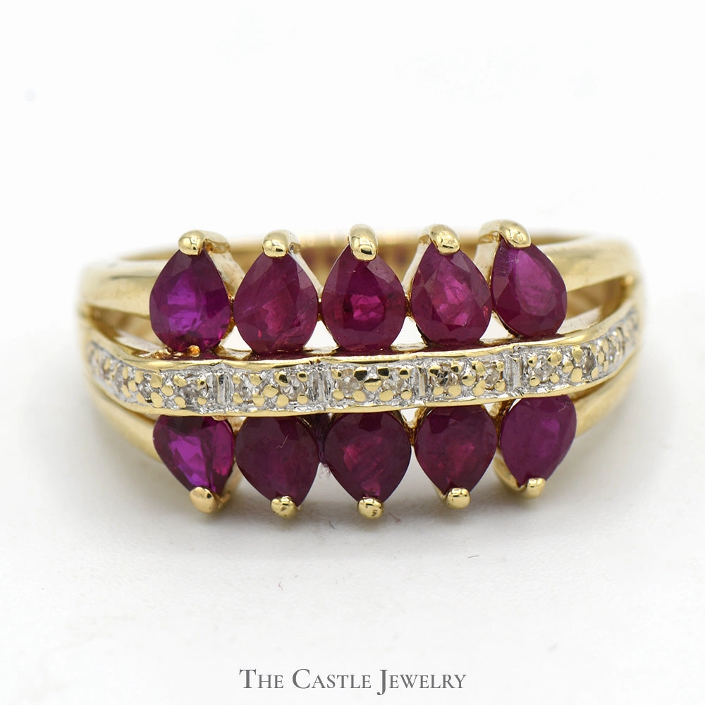 Ruby Cluster Ring with Diamond Accents in 10k Yellow Gold Unique Accessory Elegant Accent