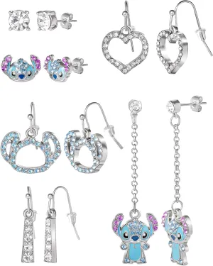 SALLY ROSE Stitch Earrings Fashion Set of 6 Pairs Official License, Multicolored Crystal Drop and Stud Earrings for Women