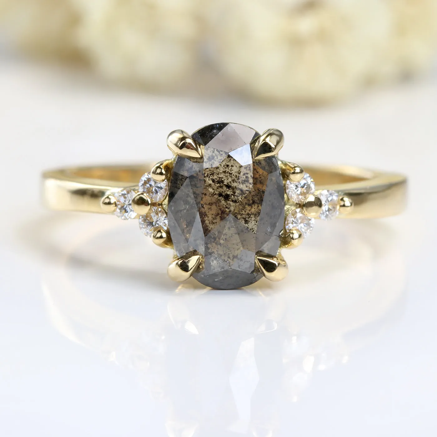 Salt and Pepper Diamond Cluster Engagement Ring, 18ct Gold