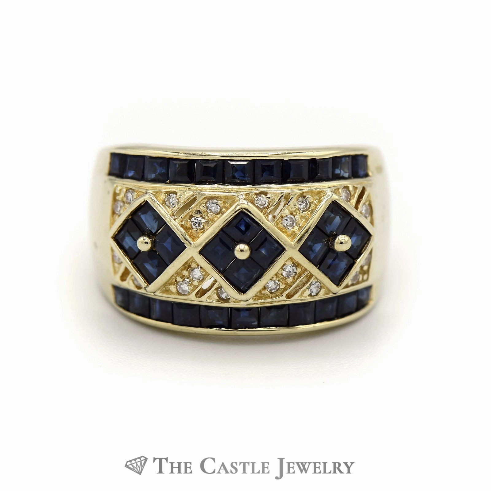 Sapphire & Diamond Cluster Band in 14k Yellow Gold Contemporary Bauble