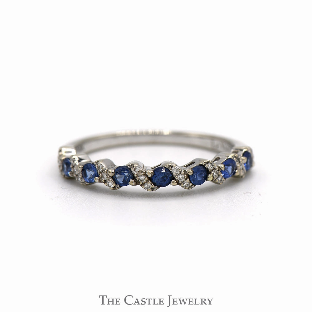 Neutral Finish Sapphire & Diamond Le Vian Designer Band in 14k White Gold