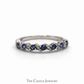 Neutral Finish Sapphire & Diamond Le Vian Designer Band in 14k White Gold