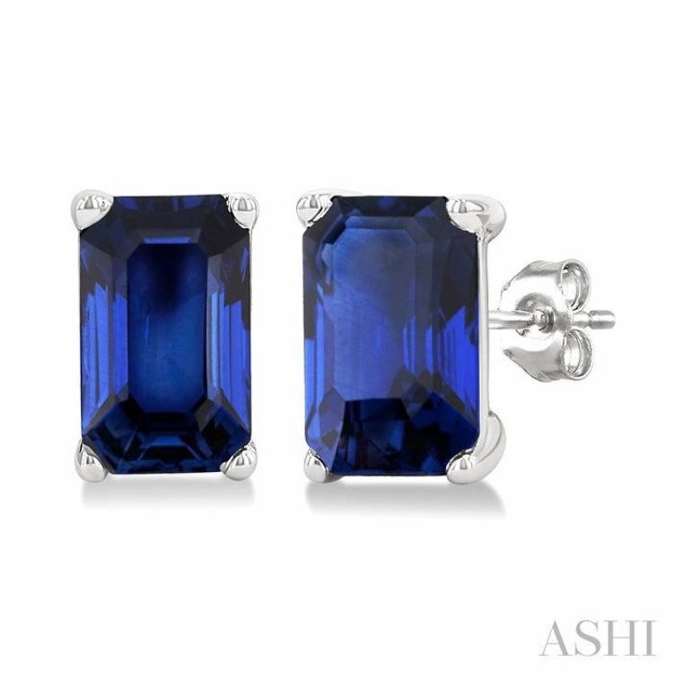 5X3 MM Octagon Shape Sapphire Precious Stud Earrings in 14K White Gold Fashion Fit Trendy Outfit
