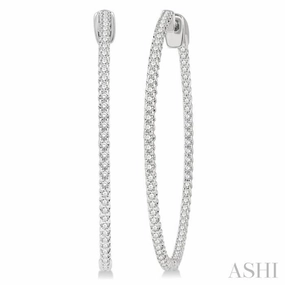 Stunning Style Cocktail Hour 1 Ctw Inside-Out Round Cut Diamond 1 1/2 Inch Hoop Earrings in 14K White Gold