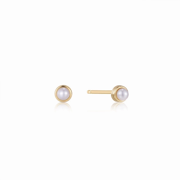 Gloss Mode Simple Edge Gold Pearl Cabochon Stud Earrings