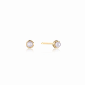 Gloss Mode Simple Edge Gold Pearl Cabochon Stud Earrings