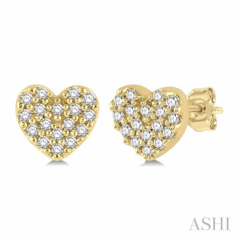 1/10 Ctw Heart Charm Round Cut Diamond Petite Fashion Earring in 10K Yellow Gold Unique Detail