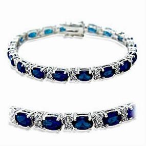 Vegan Option 415501 - Rhodium Brass Bracelet with Synthetic Spinel in Sapphire