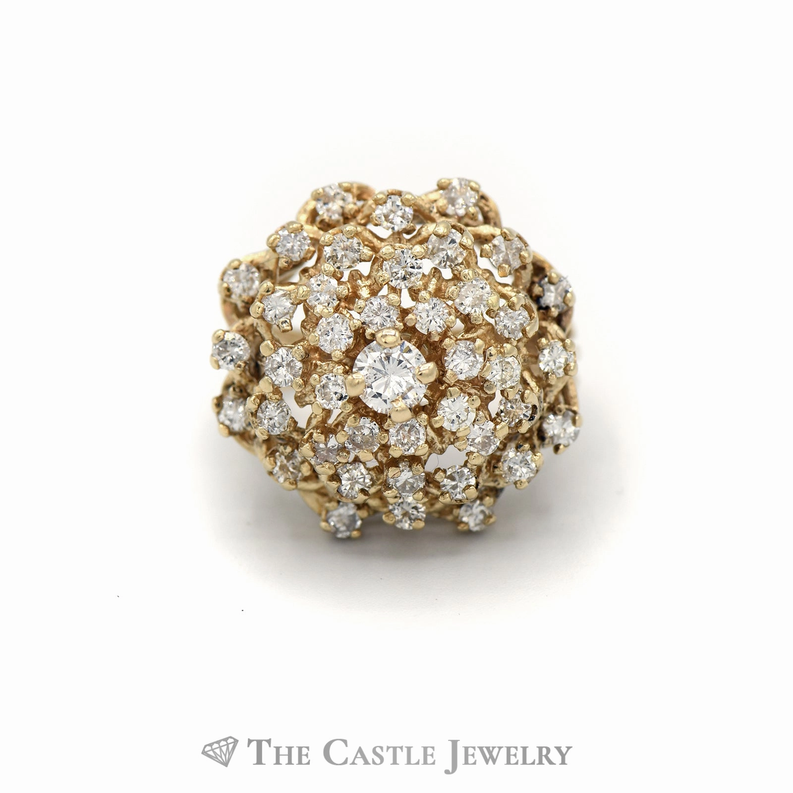 Dome Shaped 2cttw Diamond Cluster Ring in 14k Yellow Gold Practical Design
