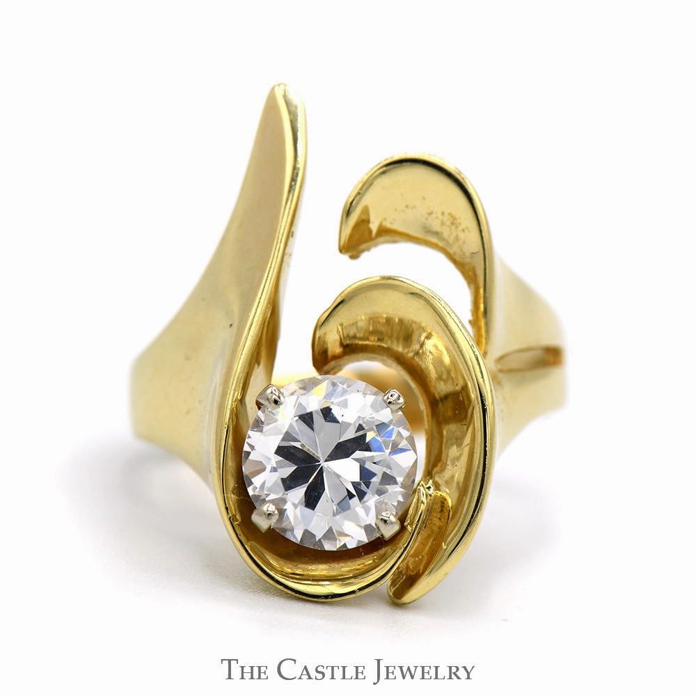 Cubic Zirconia Freeform Swirled Ring in 14k Yellow Gold Fantastic Work Clean Sparkle