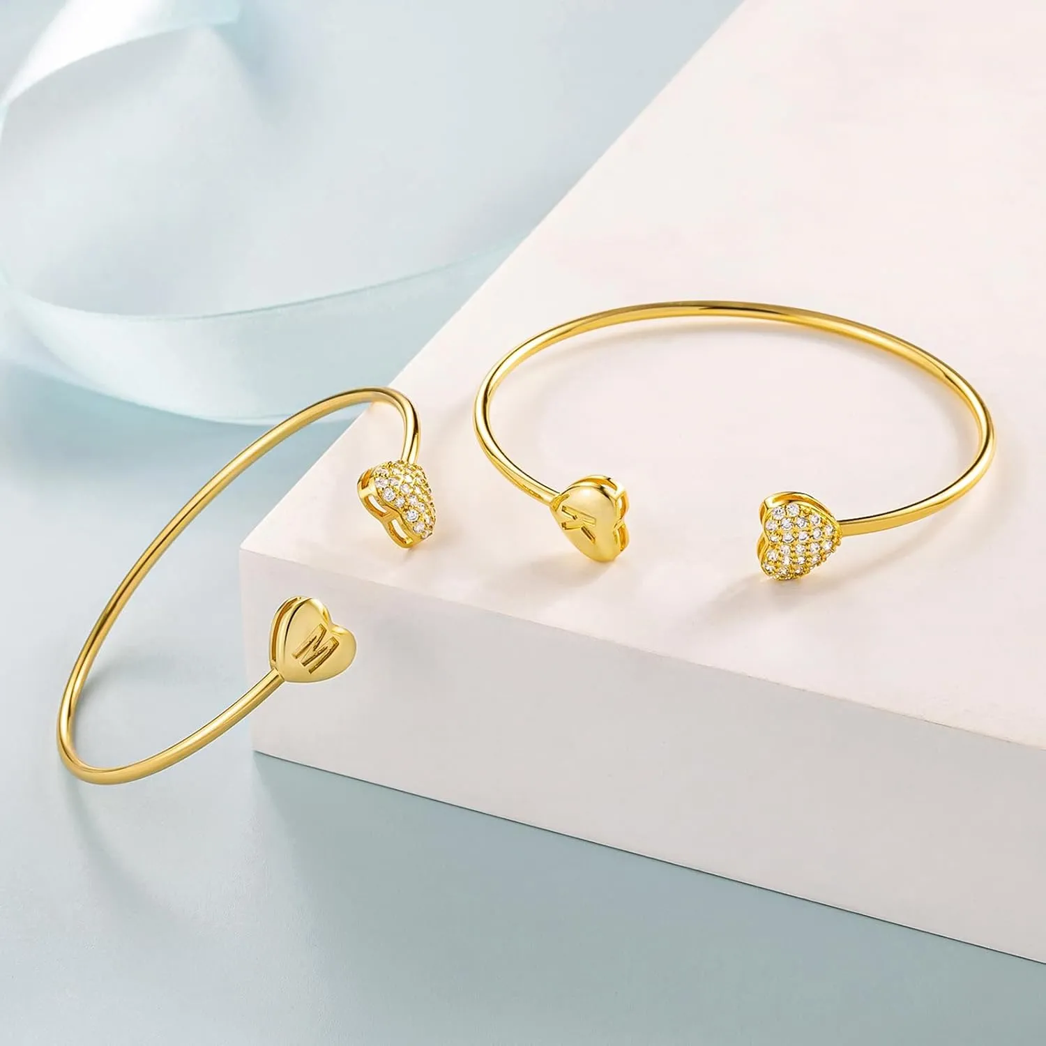 SELOVO Letter Bracelet Women Initial Bracelets 2 Heart Bracelets for Women