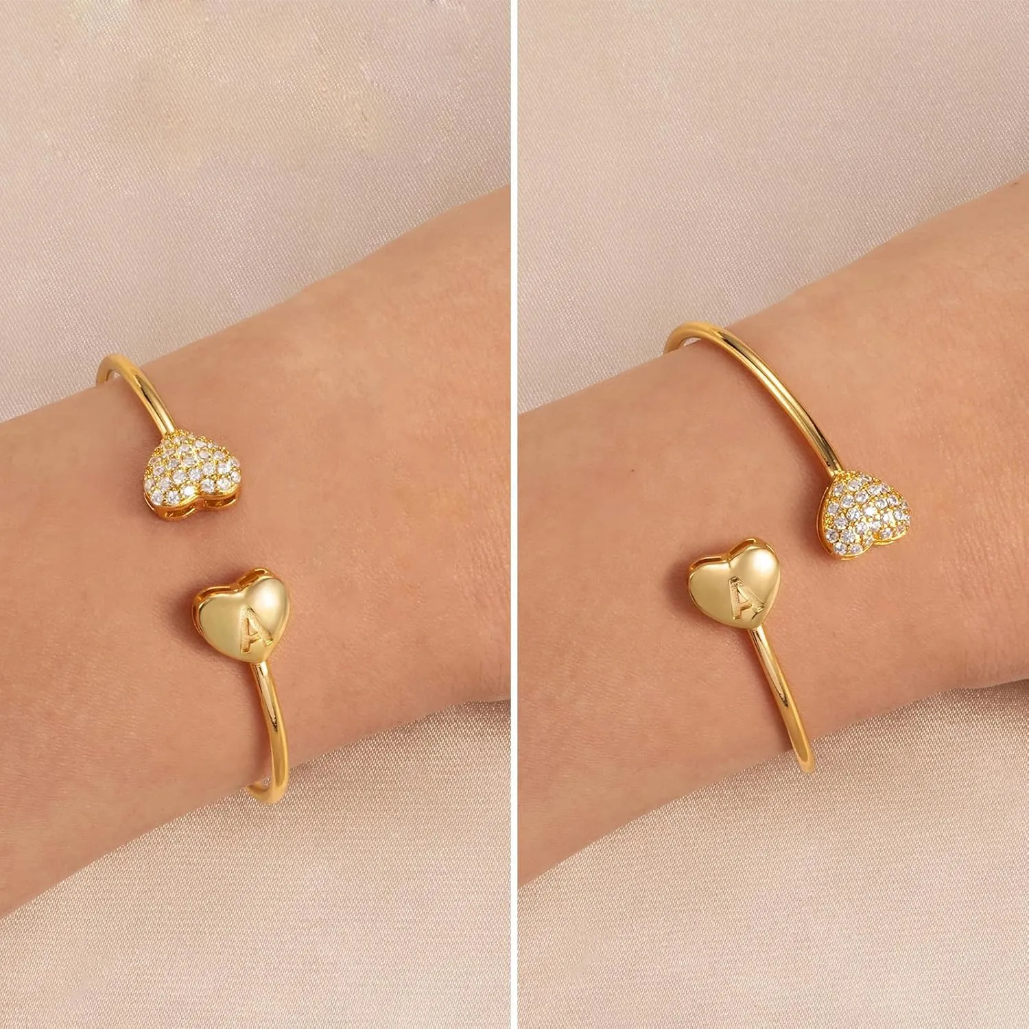 SELOVO Letter Bracelet Women Initial Bracelets 2 Heart Bracelets for Women