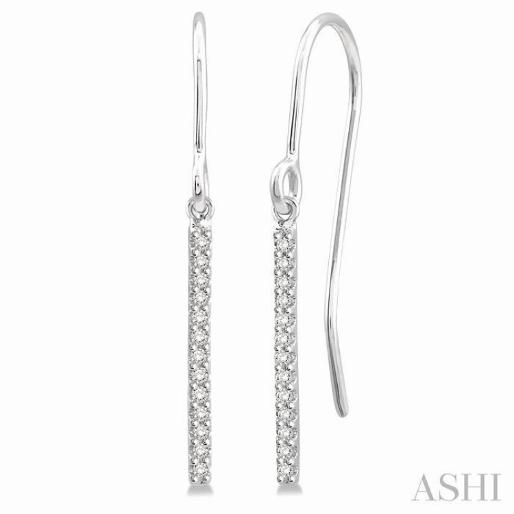 Candid Moment 1/10 ctw Hanging Straight Bar Round Cut Diamond Petite Earrings in 10K White Gold
