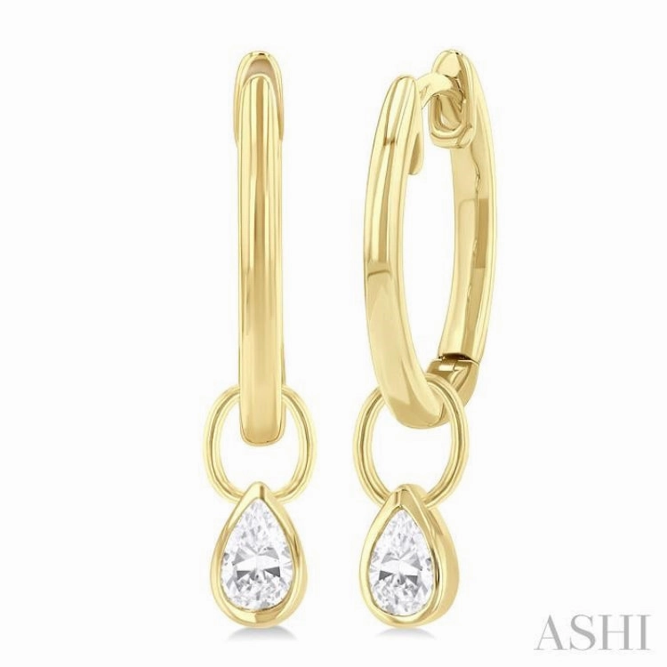 1/3 Ctw Bezel Set Pear Cut Diamond Huggie Earrings in 14K Yellow Gold Exclusive Finish