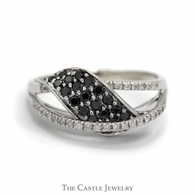 Black Diamond Cluster Ring with Diamond Accented Open Free Form Design in 10k White Gold Urban Fit