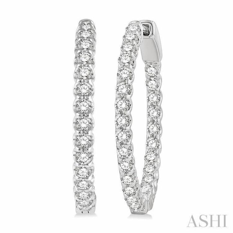 1 1/2 ctw Inside-Out Round Cut Diamond Hoop Earrings in 14K White Gold Smooth Spark Handcrafted Feature