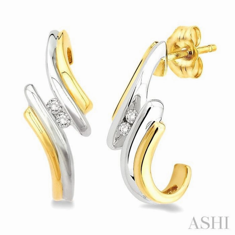 1/10 Ctw Two Tone Abstract Art 2Stone Round Cut Diamond Earrings in 10K Yellow Gold With Rhodium Weekend Accent Fashion Edit