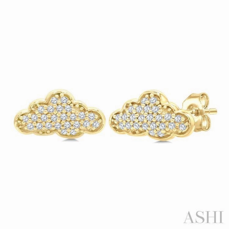 1/6 Ctw Round Cut Diamond Cloud Petite Earrings in 10K Yellow Gold Monochrome Fit Festive Accent