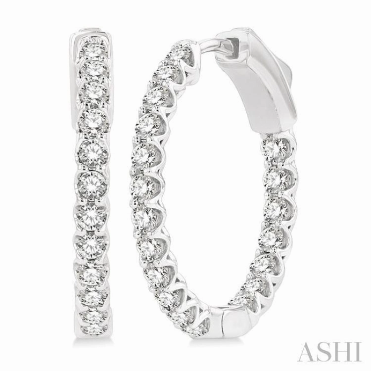 Casual Accent Crisp Shine 1 ctw Inside-Out Round Cut Diamond Hoop Earrings in 14K White Gold