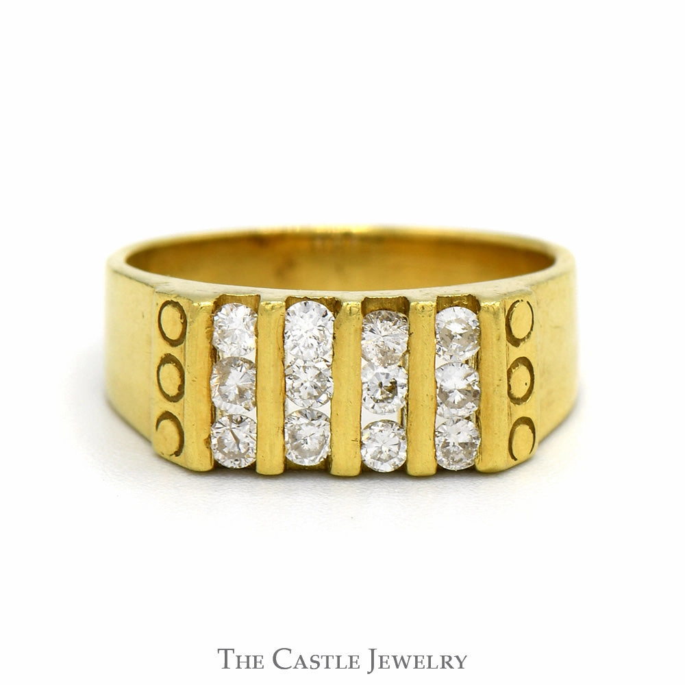 Vertically Set 4 Row Diamond Cluster Ring in 18k Yellow Gold Fashion Flair