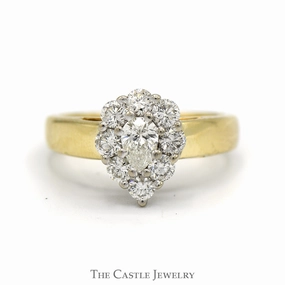 1cttw Pear Cut Diamond Ring with Diamond Halo in 14k Yellow Gold Cathedral Mounting Amazing Art Robust Look