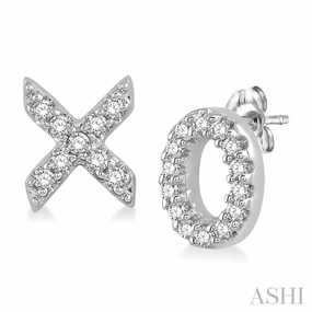 1/10 Ctw 'XO' Hugs and Kisses Petite Round Cut Diamond Earrings in 10K White Gold Subtle Vibe