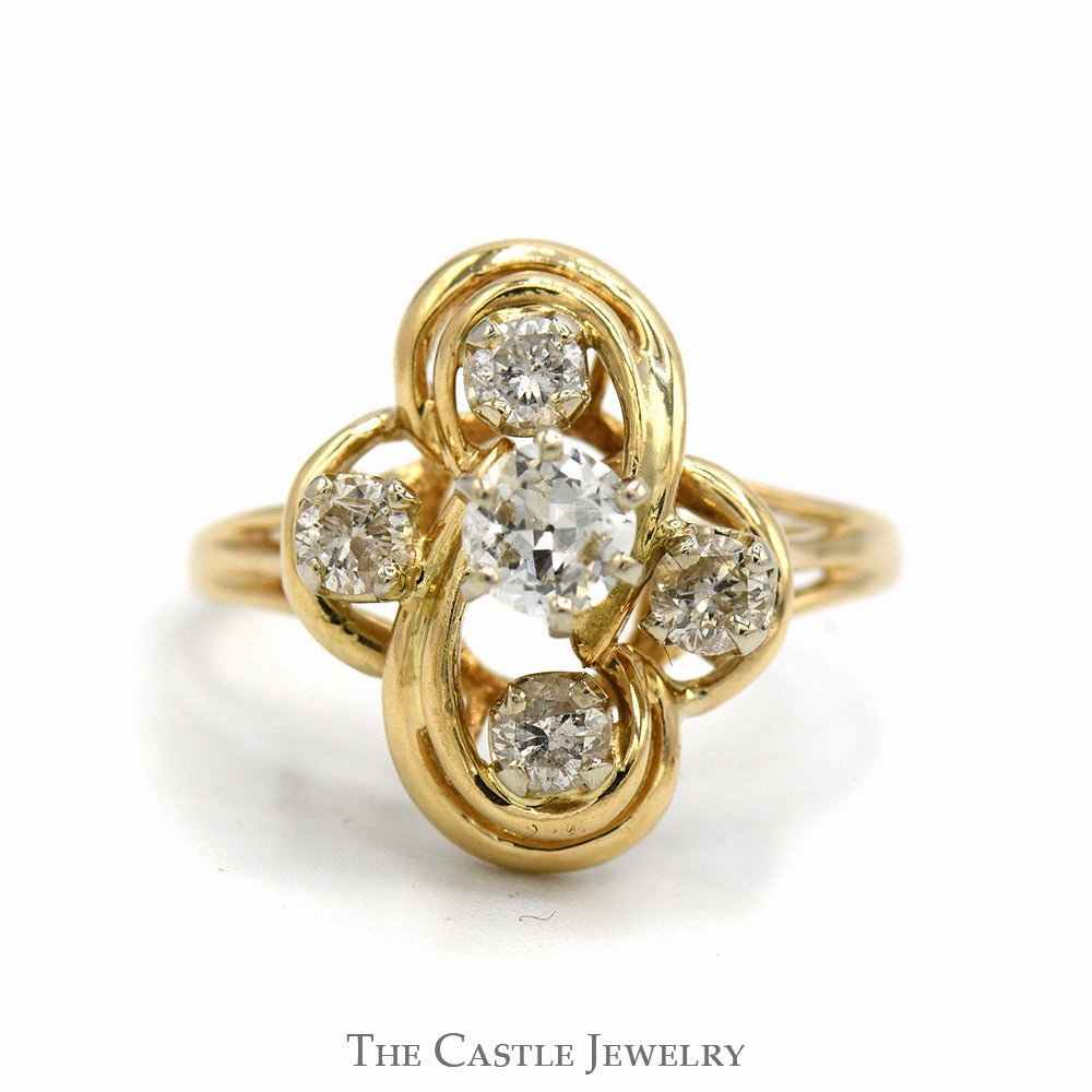 Swirled Freeform 3/4cttw Round Diamond Cluster Ring in 10k Yellow Gold Simple Creation