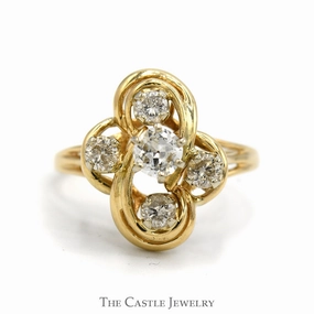 Swirled Freeform 3/4cttw Round Diamond Cluster Ring in 10k Yellow Gold Simple Creation