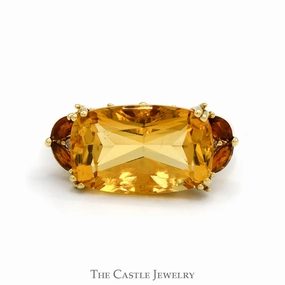 Finished Goods Side Set Oval Citrine Ring with Marquise Garnet Accents in 10k Yellow Gold