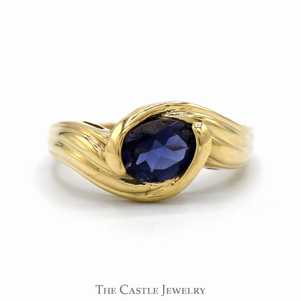 Side Set Oval Tanzanite Ring in 10k Yellow Gold Bypass Setting Gift wrapping