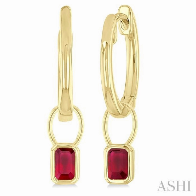 5x3 MM Bezel Set Emerald Cut Ruby Precious Fashion Huggie Earrings in 10K Yellow Gold Allure Sparkle