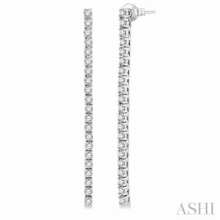 1 1/2 Ctw Single Line Drop Round Cut Diamond Tennis Earring in 14K White Gold Romantic Event Statement Fit
