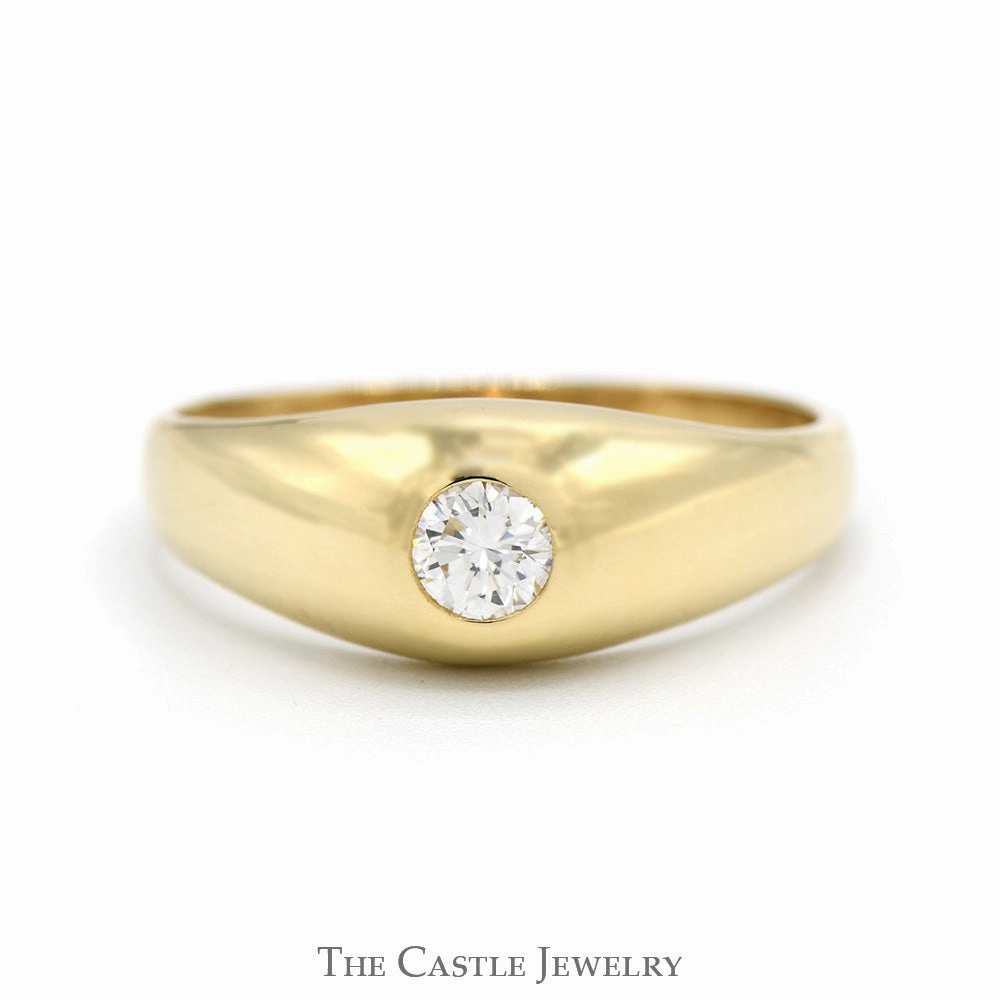 1/4ct Bezel Set Diamond Solitaire Ring with Polished Sides in 14k Yellow Gold National Symbol