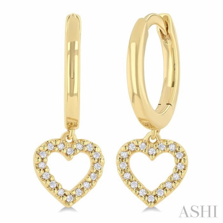 Fall Mood 1/10 Ctw Petite Heart Shape Round Cut Diamond Fashion Huggies in 10K Yellow Gold