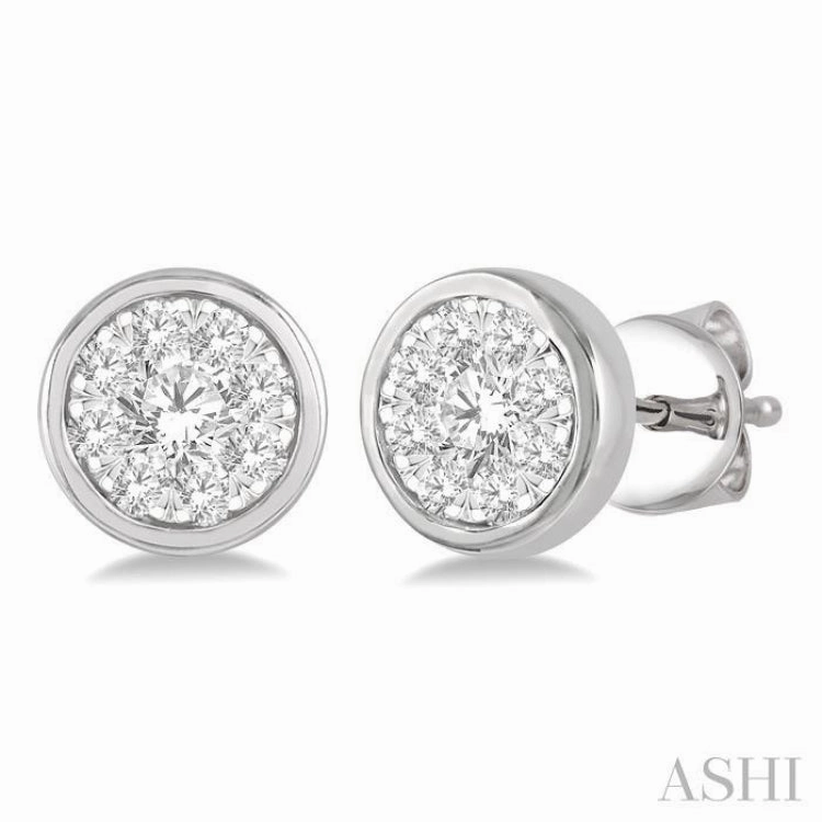 1/3 Ctw Medallion Lovebright Round Cut Diamond Bezel Stud Earring in 14K White Gold Fall Vibes