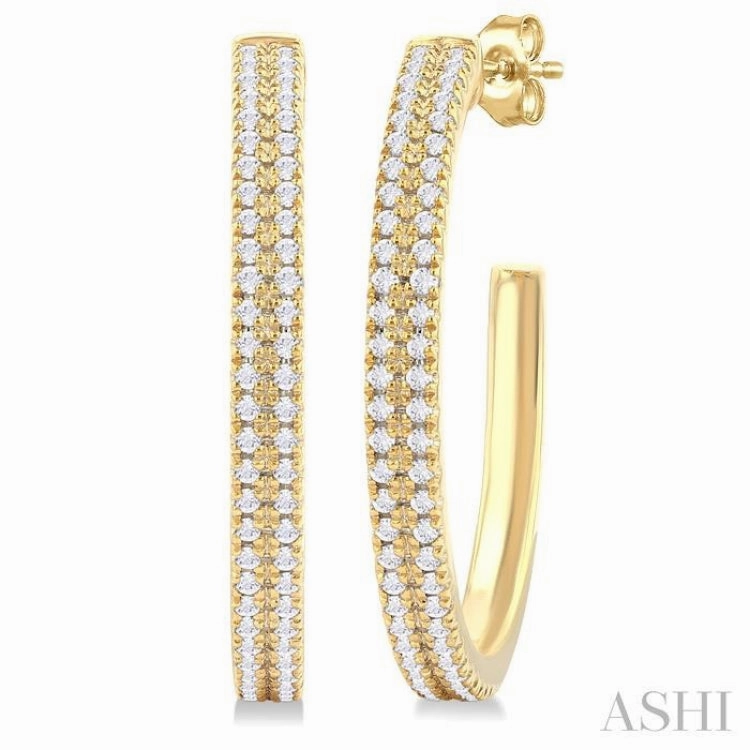 Romantic Finish 1/3 Ctw Double Row Round Cut Diamond Fashion Half Hoop Earring in 10K Yellow Gold