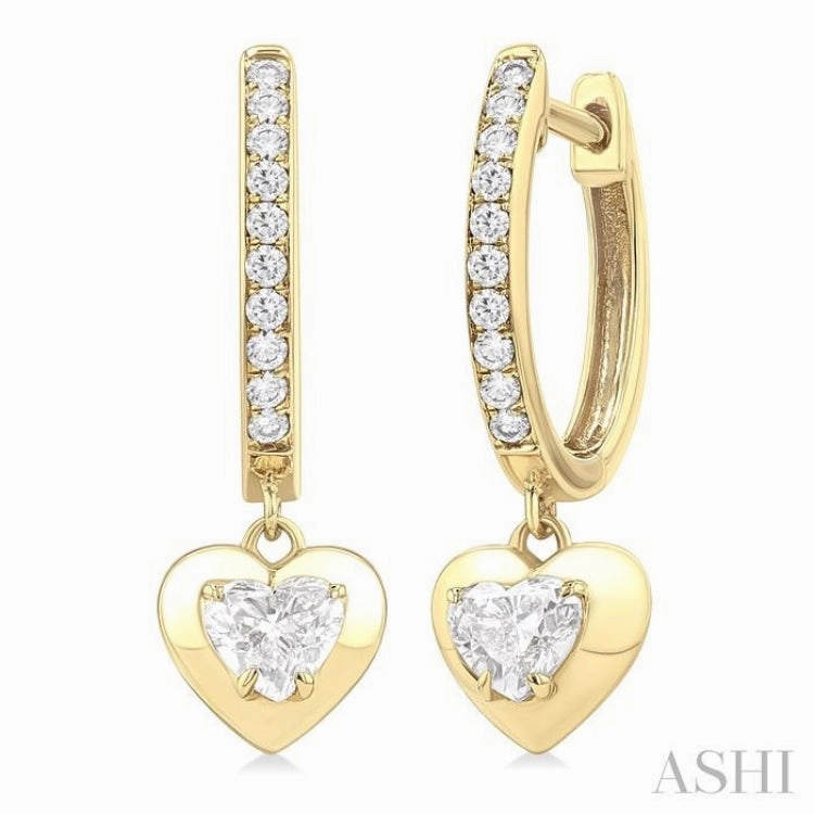 1/2 Ctw Heart Shape Dome Round Cut Diamond Fashion Huggie Earrings in 14K Yellow Gold Delicate Style