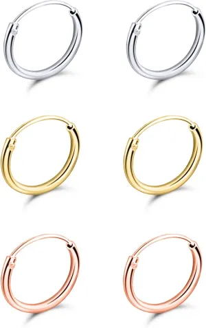 Silver Hoop Earrings - Cartilage Earring for Women Men - Sterling Silver Hoops - Gold Hoops - Rose Gold Hoops -10mm Tiny Small Endless Hoop Earrings, Set of 2-5 Pairs