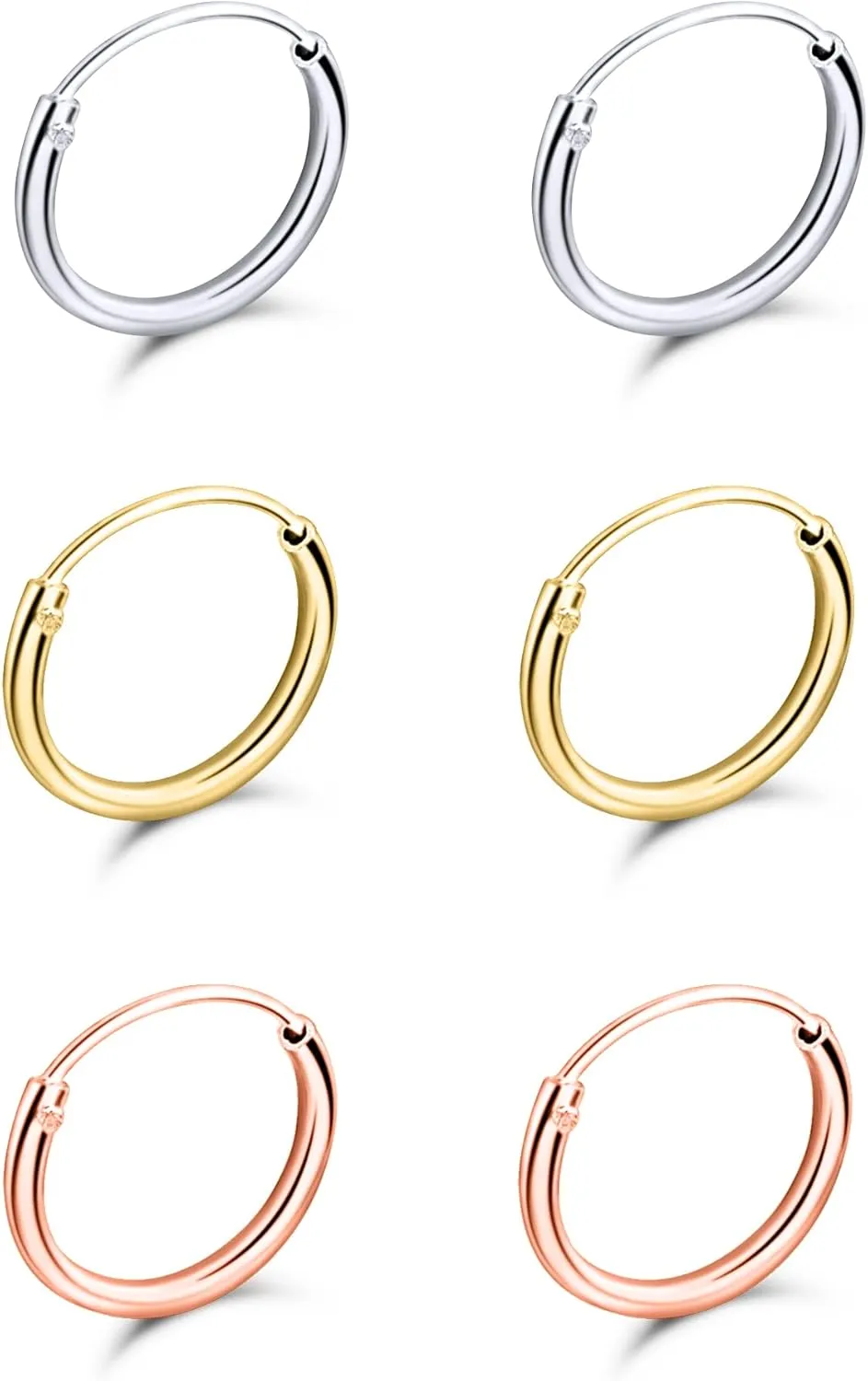 Silver Hoop Earrings - Cartilage Earring for Women Men - Sterling Silver Hoops - Gold Hoops - Rose Gold Hoops -10mm Tiny Small Endless Hoop Earrings, Set of 2-5 Pairs