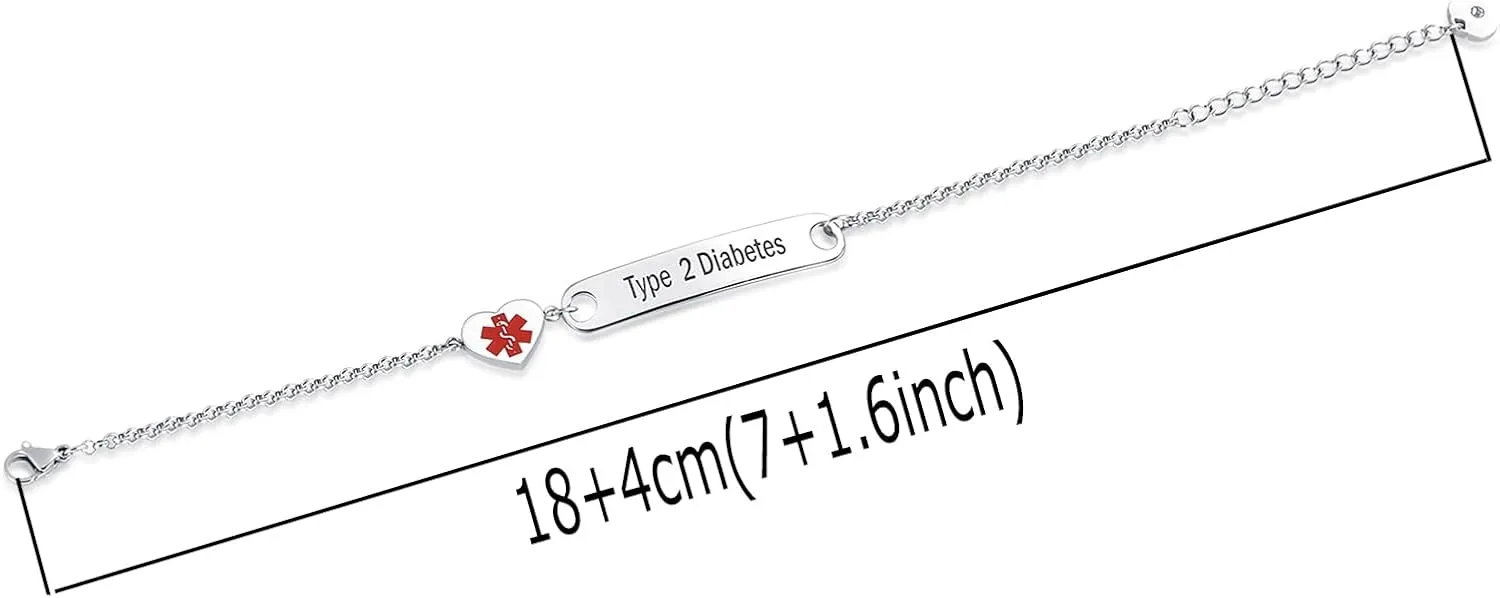 Silver Medical Alert Bracelets for Women Men Adjustable Stainless Steel Emergency First Aid Bracelets