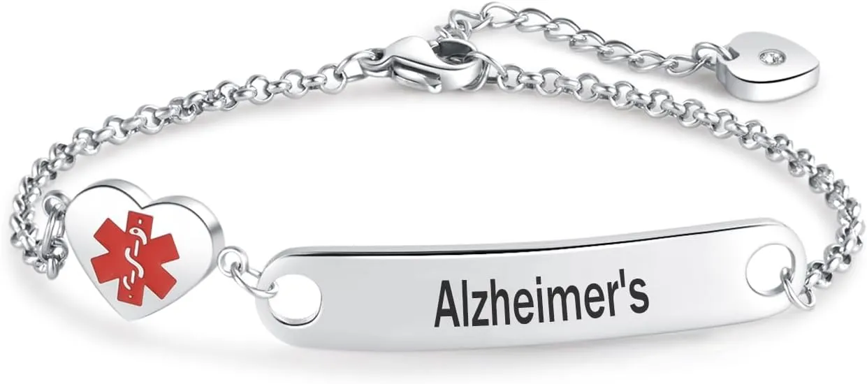 Silver Medical Alert Bracelets for Women Men Adjustable Stainless Steel Emergency First Aid Bracelets