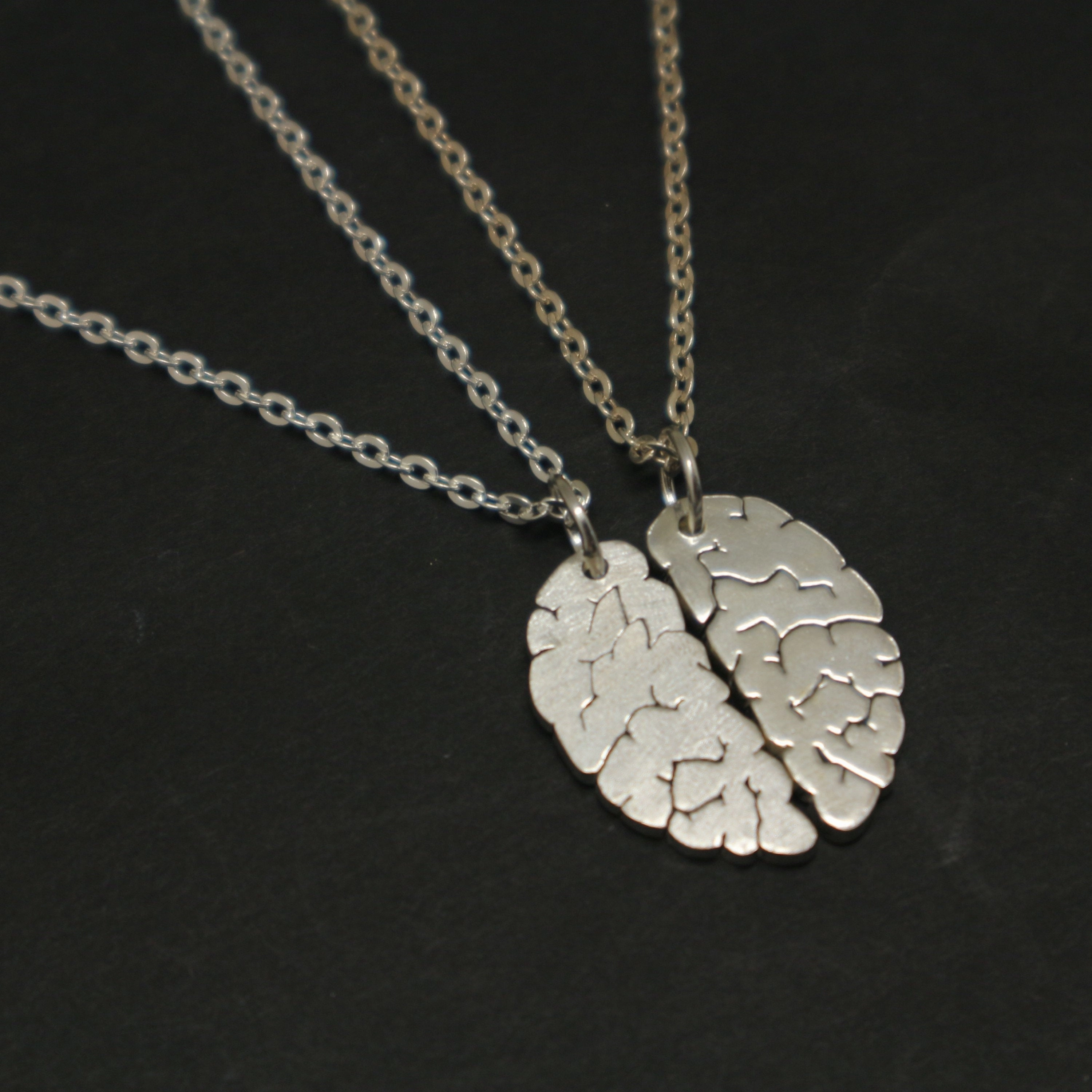 Community Piece Silver Brain Neuroscience Couple Necklace for Neurologist