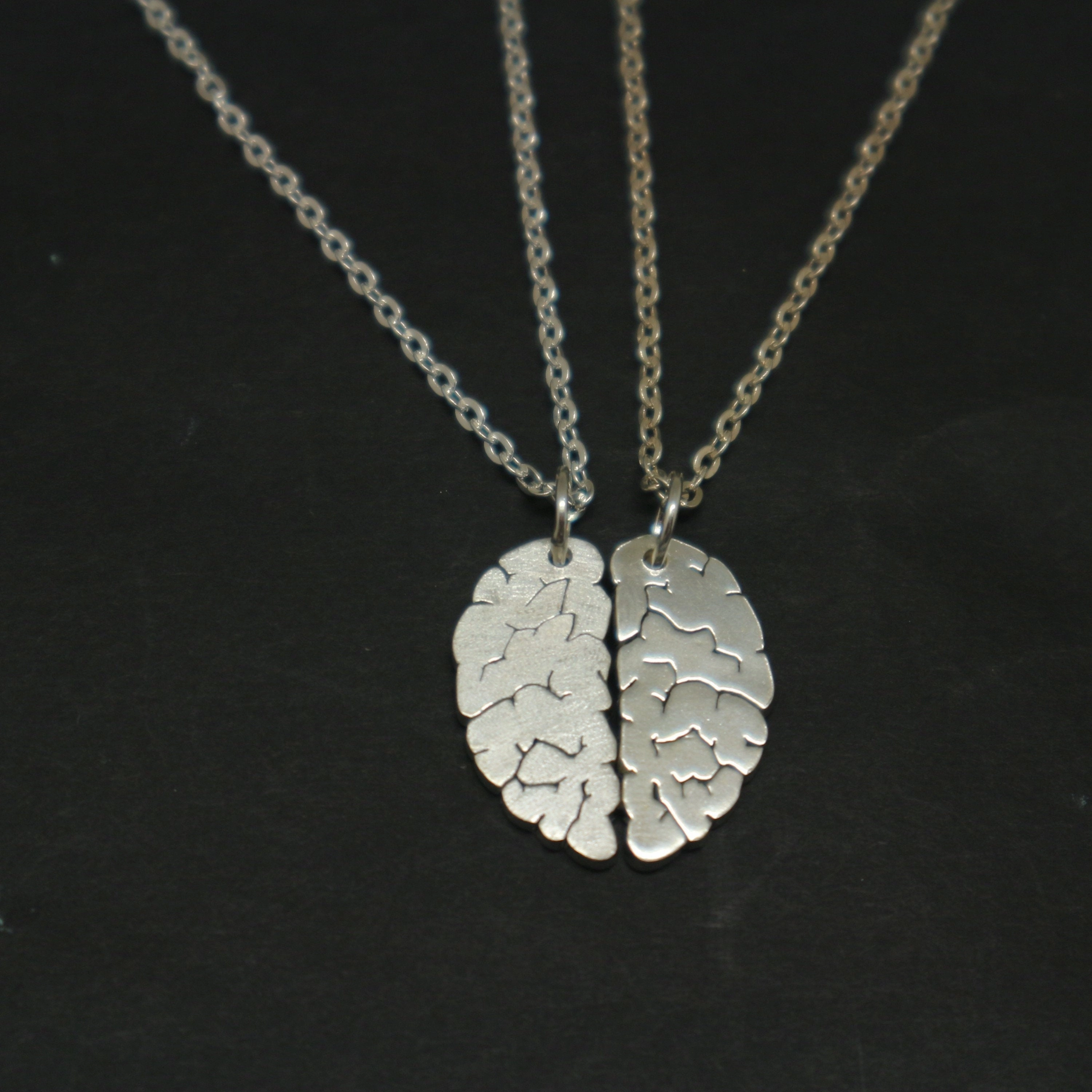 Modern Lady Silver Brain Neuroscience Couple Necklace for Neurologist