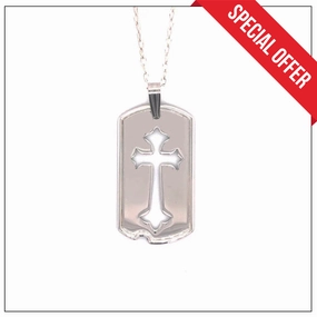Glittering Details Luxe Shine Silver Cross Knockout Dog Tag Necklace