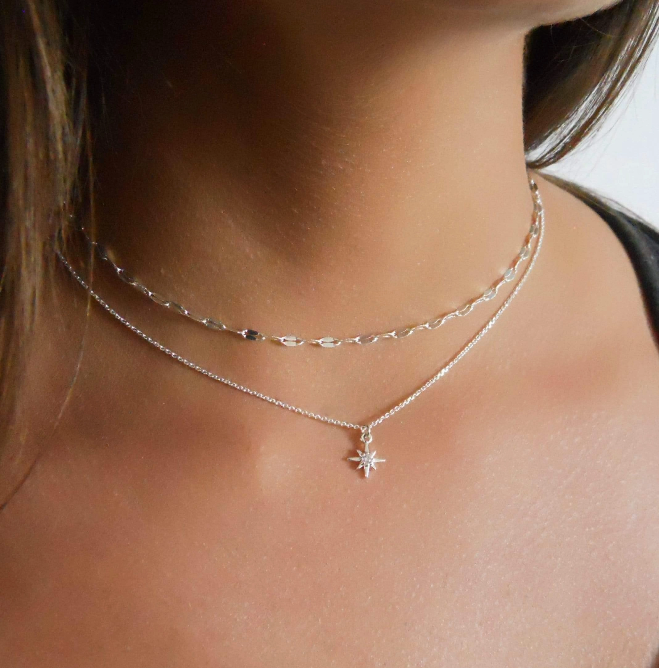 Silver North Star Necklace and Chain Choker - Set Of 2 Necklaces Urban Detail Superb Accessory